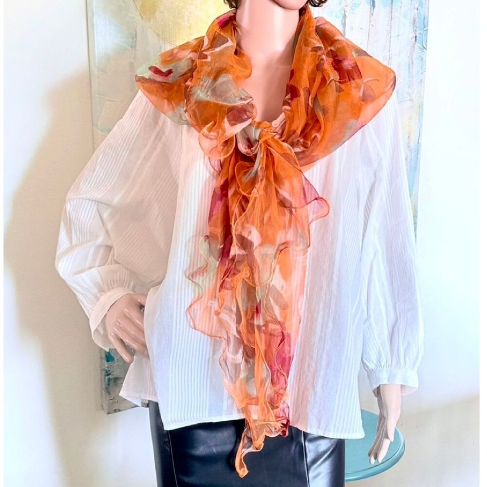Sheer Watercolor Scarf in Spring Orange Flowing Nature Inspired Elegance